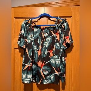 Tropical Print Off-Shoulder Top